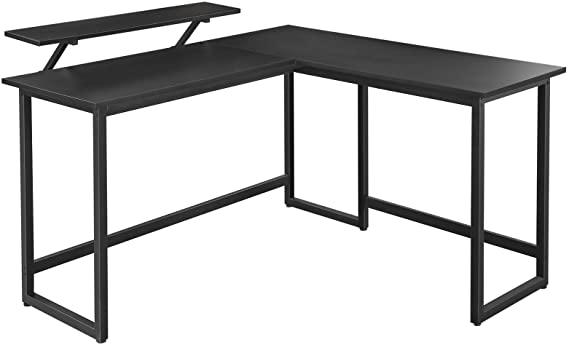 VASAGLE Computer Desk, L-Shaped Writing Workstation, Industrial Corner Desk With Monitor Stand, for Home Office Study Writing and Gaming, Space Saving, Easy Assembly, Black LWD56BK