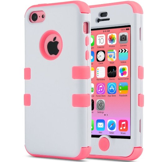 iPhone 5C Case ULAK 3in1 Anti Slip IPhone 5C Case Hybrid with Soft Flexible Inner Silicone Skin Protective Case Cover for Apple iPhone 5C White  Coral Pink