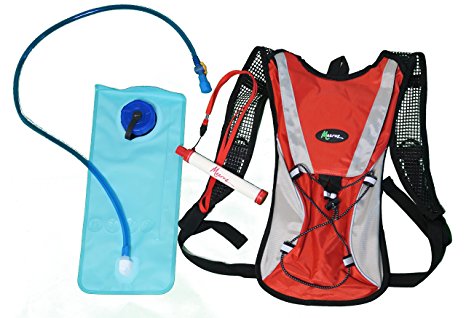 Hydration Pack with 2L Backpack Water Bladder with BONUS - Water Filtration Straw Survival Gear. Fits Men, Women, and Kids! Great for HIKING, RUNNING, BIKING, EXPLORING, ADVENTURING, KIDS