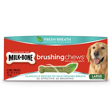 Milk Bone Brushing Chews Fresh Breath, Large, 6.74 oz 5 Count (Pack of 3)