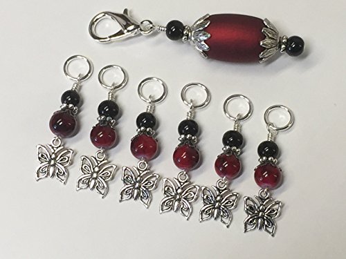 Stitch Marker Jewelry Set with Beaded Holder- Red Butterflies