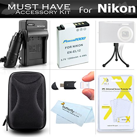 Must Have Accessories Kit For Nikon Coolpix S9900, A900, S9500, S800c, S6300 S6200 S8200 S9100 S9300 P340 S9200, AW120, AW130, S9700 Camera Includes Replacement EN-EL12 Battery   Charger   Case   More
