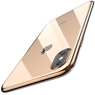 TOZO for iPhone Xs Max Case 6.5 Inch (2018) Premium Clear Soft TPU Gel Ultra-Thin [Slim Fit] Transparent Flexible Cover for iPhone Xs Max with [Space Gold Plating Edge]