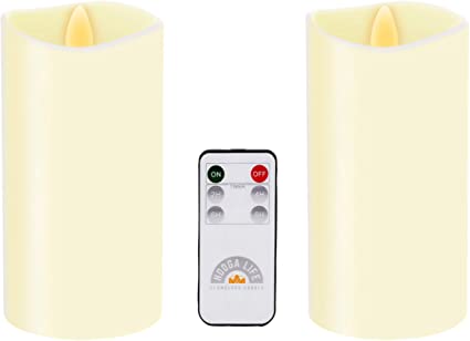 Gift Package 2 Pieces Ivory Flameless Candles (D 3" x H 6") Flickering Flame Effect, LED Pillar Candles Battery Operated Real Wax with Timer Function and Remote
