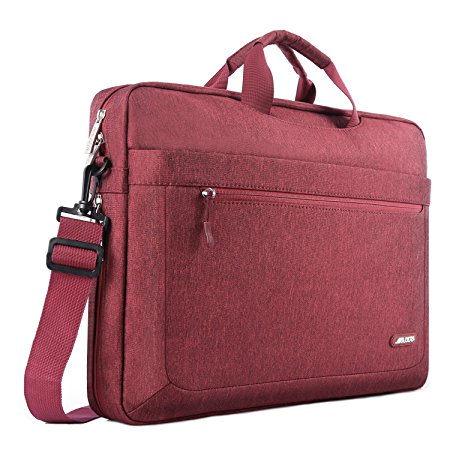 Mosiso Messenger Laptop Shoulder Bag for 15-15.6 Inch 2017/2016 new MacBook Pro, MacBook Pro, Notebook, Compatible with 14 Inch Ultrabook, Polyester Briefcase with Adjustable Depth at Bottom, Wine Red