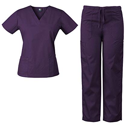 Medgear Womens Scrubs Set Medical Uniform – 4 Pocket Top & Multi-Pocket Pants