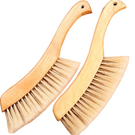 Soft Cleaning Brush -2PCS Wood Handle Hotel Family Clothes Dust Hair Sofa Bed Sheets Bedspread Carpet Cleaning Natural Bristle Brush Wooden Large Set of 2