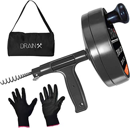 Drainx Pro Steel Drum Auger Plumbing Snake | Heavy Duty 25-Ft Drain Snake Cable with Work Gloves and Storage Bag