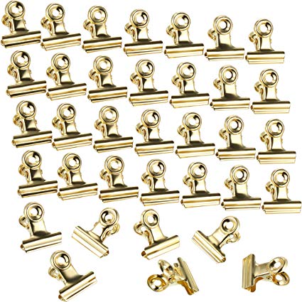 Boao 100 Pieces Bulldog Metal Clips Hinge Clips for Photos, Maps, Drawings, Art Work, Papers, Price Tag, 0.87 Inch (Light Gold)