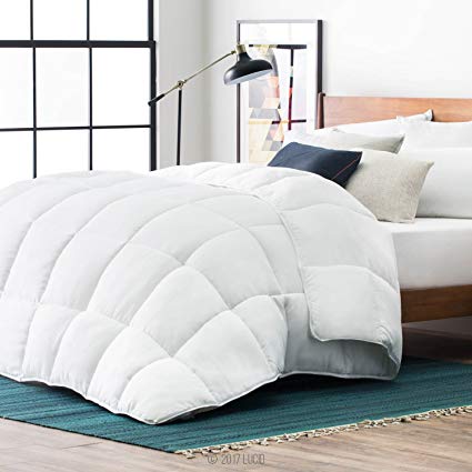 Lucid Down Alternative Comforter - Hypoallergenic - All Season - 400 GSM - Ultra Soft Cozy - 8 Duvet Loops - Box Stitched - 3 Year Warranty - Machine Washable - Full - White