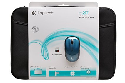 Logitech 910-002140 Bundle Wireless Mouse M217 Blue & 16" Laptop Sleeve