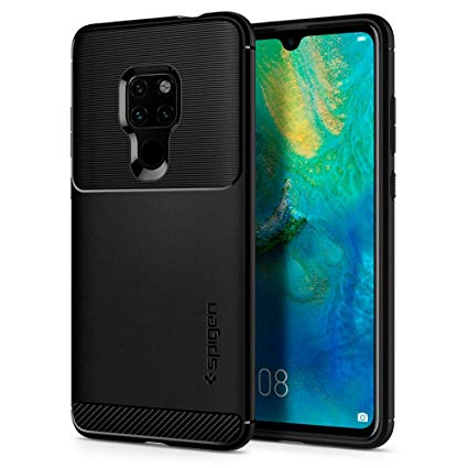 Spigen Rugged Armor Huawei Mate 20 Case with Flexible and Durable Shock Absorption with Carbon Fiber Design Compatible with Huawei Mate 20 - Black