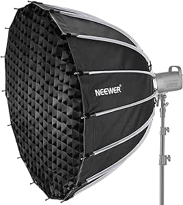 NEEWER 120cm Softbox Parabolique Installation et Pliage Rapide,avec Diffuseurs/Grille Nid d'abeille,Compatible avec Aputure 120d Dôme de Lumière Godox sl60w NEEWER RGB CB60 et Lampes à Monture Bowens