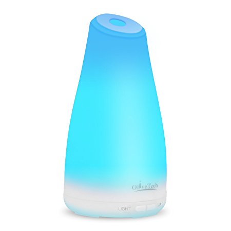OliveTech Essential oil diffuser, 150ml Aromatherapy Diffuser Ultrasonic Cool Mist Aroma Humidifier with Adjustable Mist Mode,7 Color Changing LED Lights and Waterless Auto Shut-off