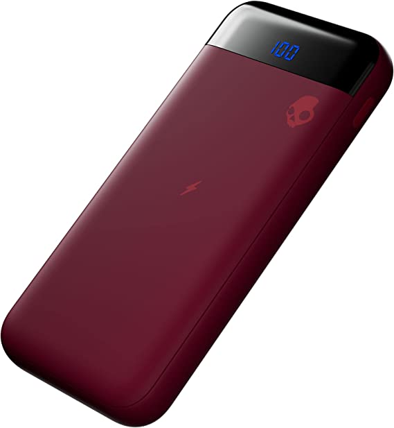 Skullcandy Stash Fuel 10000 mAh Portable Charger, Wireless Charging Power Bank - Deep Red