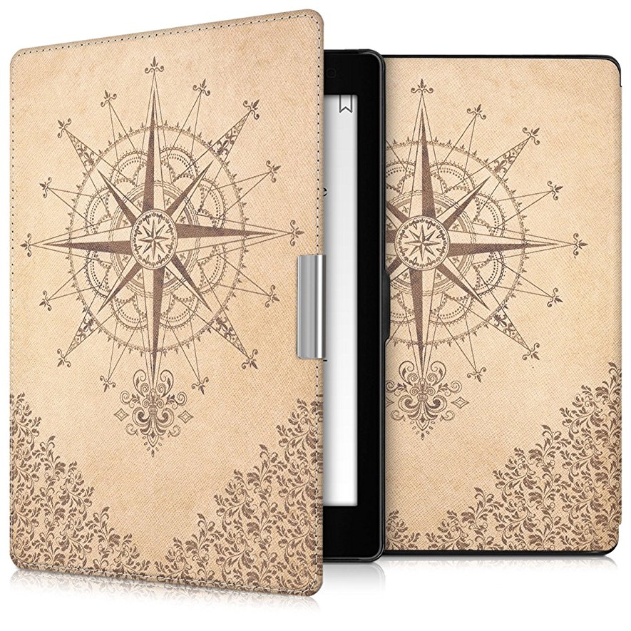 kwmobile Elegant synthetic leather case for the Kobo Aura ONE Design baroque compass in dark brown beige