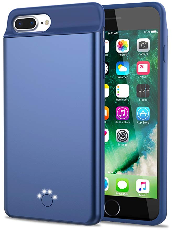 [8000mAh]iPhone 8 Plus/7 Plus Battery Case, Smpoe High Capacity Extended Portable Battery Charging Case for iPhone 8 Plus 7 Plus 6 Plus 6S Plus (5.5 inch)/Extra 200% Battery (Blue Color)