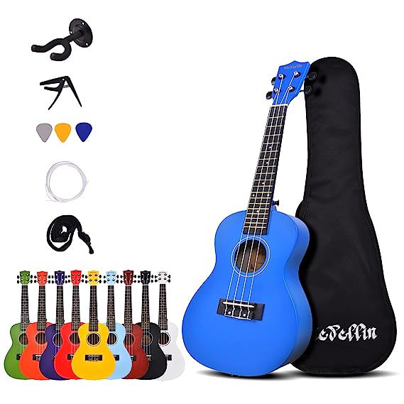 Medellin 23” Carbon Fiber ukulele (with free online learning course) Concert Blue Ukulele   Bag, Strap, Capo, 3 picks, Strings Set and Stand
