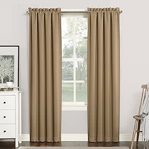 Sun Zero Easton Energy Saving Blackout Rod Pocket Curtain Panel, 40" x 95", Taupe