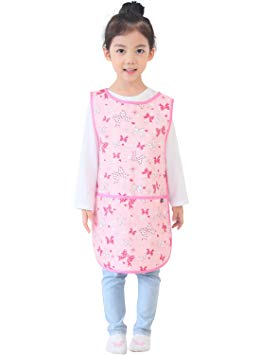 PLIE Kids Art Smock Sleeveless 37colors Age 1~8 Years, Children Waterproof Painting Aprons 37colors (S~XLsize), Pink Ribbon (39-M)