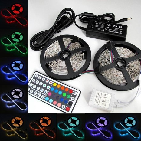 Led Strip,Topmax, 5050 32.8Ft /10M Led Strip Lights,RGB Led Strips Lighting Kit  44 Key Remote 12V 5A US Charger (built-in IC and fuse) Power Supply