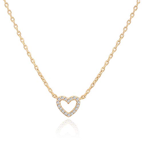 PAVOI 14K Gold Plated Cubic Zirconia Heart Necklace | Layered Necklaces | Gold Necklaces for Women | 18" Length with a 2" Extension