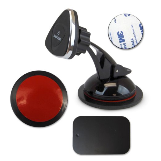 Mobile Phone Car Mount, Golden Colours 3 in 1 Magnetic Cell Phone Car Mount. Easily Mount Any Size Apple or Android Smartphone on Windshield, Dashboard and Air vent - Strong Grip, Won't Damage Phone-As Safe and Secure as it gets.
