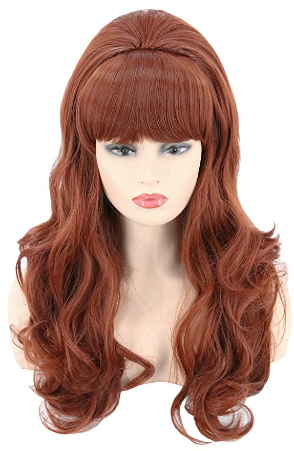 Topcosplay 80s Women Wigs Brown Beehive Wigs Long Wavy Halloween Costume Wigs