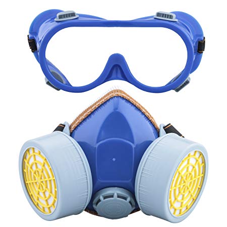 Ewolee Anti-Dust Spray Paint Industrial Chemical Gas Respirator Mask Glasses Goggles Set
