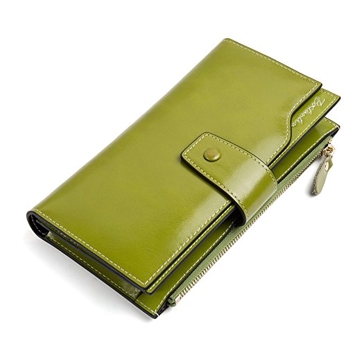 BOSTANTEN Women's RFID Blocking Genuine Leather Wallet with Zipper Pocket Mint Green