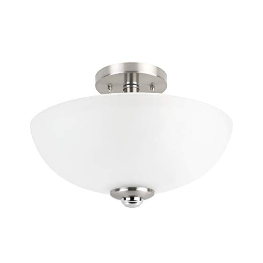 Globe Electric Hudson 2 Semi-Flush Mount Ceiling Light, Brushed Nickel Finish, Frosted Glass Shade 63357