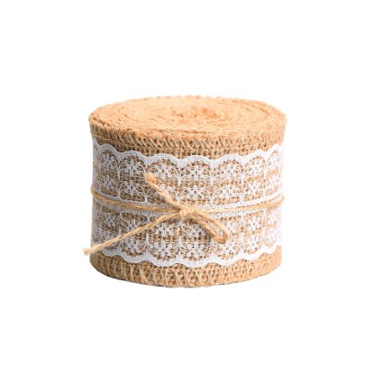 Outus Natural Burlap Craft Ribbon Roll with White Lace, 156 Inches