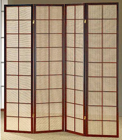 Legacy Decor Fabric in Lay Folding Room Screen Divider in Cherry Finish Wood 4 Panels