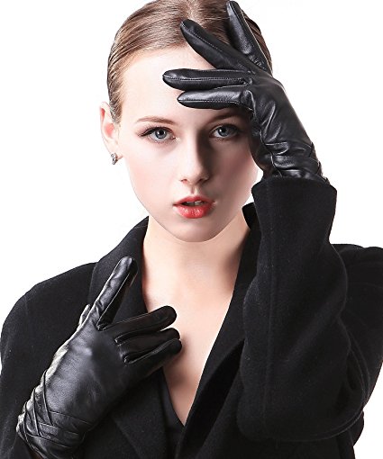 Harrms Best Luxury touchscreen Italian Nappa Genuine Leather Gloves for women's Texting Driving Cashmere Lining