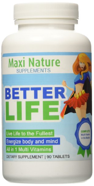 Maxi Nature - Better Life - All in 1 Mutil Vitiamins 90 tablets Just check the Ingredients This is the Most Complete MultiVitamins for Women - All in 1 Organic Daily Multi vitamin for Women - Check Ingredients Below Vitamin Abcde Niacine Vitamin B Complex Calcium Magnesium Zinc  Selenium Copper Potassium Biotinmanganese Phosphorus and Much Morehigh Potency Complete Multivitamin for Women and Men-100 Natural Vitamins Minerals and Nutrients - Stress Anti Agingenergy Good Mood Health  Great Hair and Skinantioxidantrejuvenationsportsmemorymenopauseanxiety