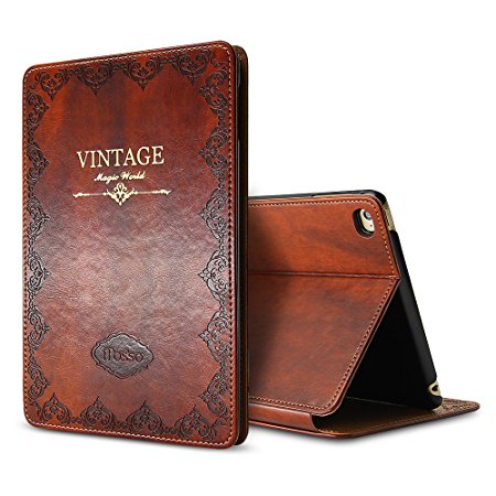 iPad Air 2 Case Cover,Modern Vintage Book Style Case for Ipad Air 2,Premium PU Leather Smart Case Auto Sleep Wake Slim Fit Multi Angle Stand,Brown