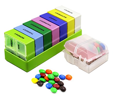 Assort Color 28 Compartments Medication Planner Reminder, Medication, Vitamin, Pill Organizer, Planner, Pill Box For Large Size Pill (28 Compartment)