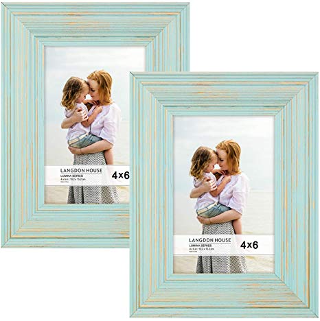 Langdon House 4x6 Real Wood Picture Frames (2 Pack, Eggshell Blue - Gold Accents), Wooden Photo Frame 4 x 6, Wall Mount or Table Top, Set of 2 Lumina Collection