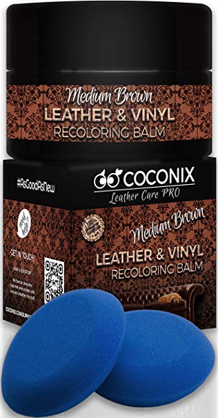 Coconix Leather Recoloring Balm Medium Brown with Applicator - Recolor, Renew, Repair & Restore Aged, Faded, Cracked, Peeling and Scuffed Leather & Vinyl Couches, Boat or Car Seats, Furniture 8 oz