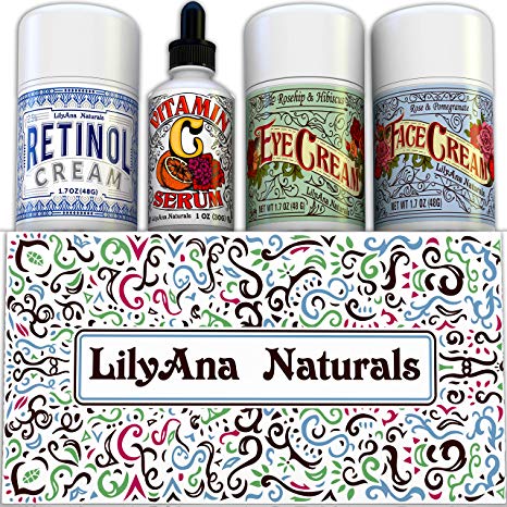 LilyAna Naturals Skincare Gift Set For Christmas - Retinol Cream, Vitamin C Serum, Eye Cream and Face Cream Moisturizer- Unique Gift For Women and Men