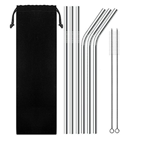 6 Pack Stainless Steel Drinking Straws with 2 Brush, 9.9" and 10.5" Long, SENHAI Metal Reusable Straws for Smoothie Cold Beverage- 3.5'' in Diameter