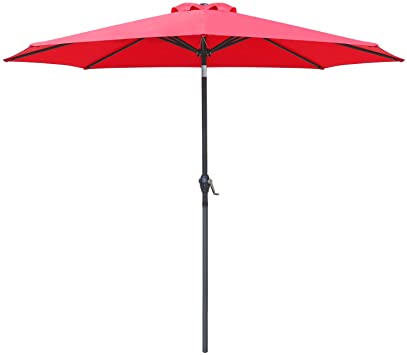 Greesum 9FT Patio Umbrella Outdoor Market Table Umbrella with Push Button Tilt, Crank and 8 Sturdy Ribs for Garden, Lawn,Backyard & Pool,Red