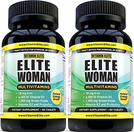Elite Woman Multivitamins (2 Pack) - Advanced Multivitamin for Women with Iron, Vitamin K2 and Vitamin D3 - 180 Tablets