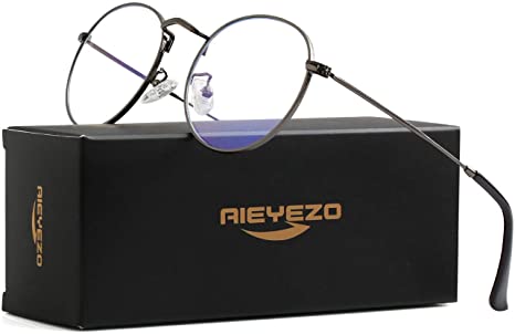 Blue Light Blocking Glasses Classic Round Glasses Vintage Circle Metal Eyeglasses Frames 100% Anti-Blue Light Lens