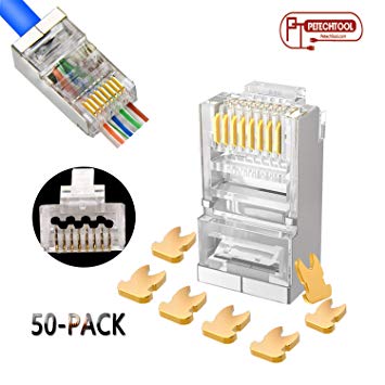 RJ45 23AWG Cat6a Cat6 Connector Gold Plated 8P8C Pass Through Shield Plug （50Packs）