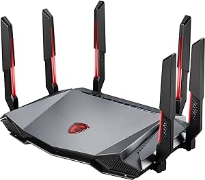 MSI RadiX AXE6600 WiFi 6E Tri-Band Gaming Router - Fast WLAN up to 6600 Mbps (6GHz, 5GHz, 2.4GHz Wireless), AI QoS Priority, MU-MIMO, Beamforming, WPA3, 2.5G WAN/LAN & 4 x 1G LAN Ports - RGB