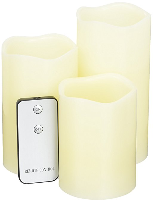Flameless Battery Operated LED Flickering Light Candle with Remote. Set of 3 Pillar Shaped Candles. Create Your New Environment Now.