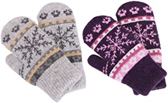 Women's Winter Fair Isle Knit Sherpa Lined Mittens - Set of 2 Pairs