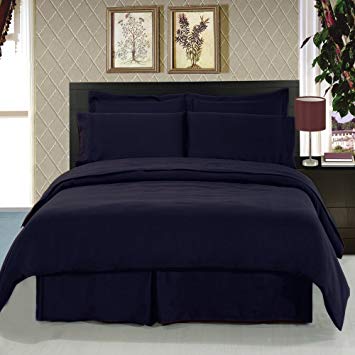 Royal Hotel's Solid Navy 600-Thread-Count 4pc Queen Bed Sheet Set and 3pc Duvet-Cover-Sets 100-Percent Cotton, Sateen Solid, Deep Pocket