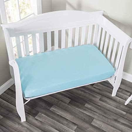 Everyday Kids Fitted Crib Sheet, 100% Soft Microfiber, Breathable and Hypoallergenic Baby Sheet, Fits Standard Size Crib Mattress 28in x 52in, Aqua Nursery Sheet